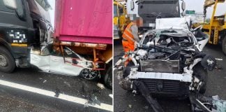 lorry crushes car