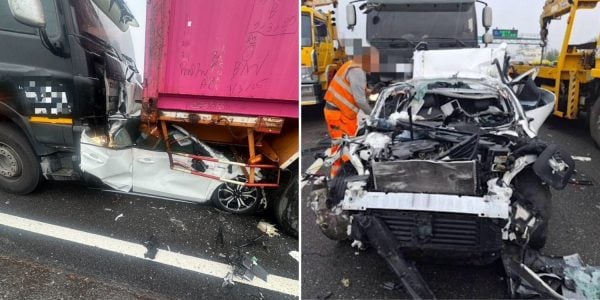 lorry crushes car