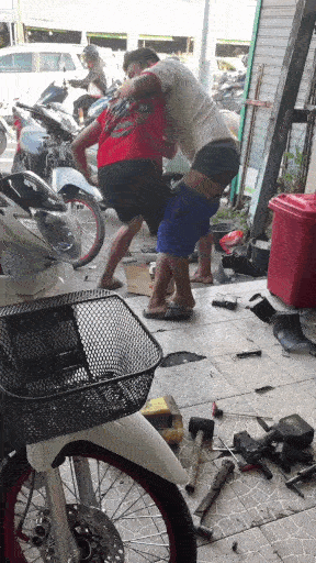 pants floor scuffle mechanic fight