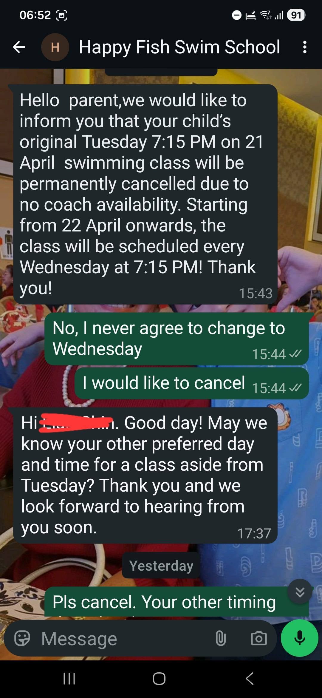Class permanently cancelled