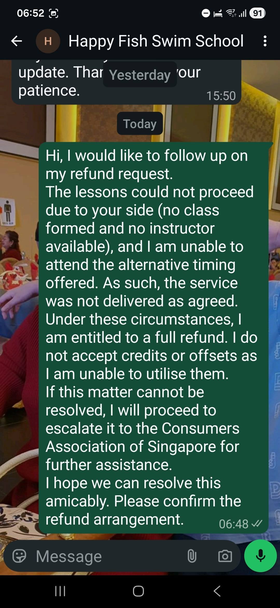 should be entitled to full refund