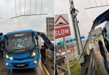bus and lorry hit by falling sign
