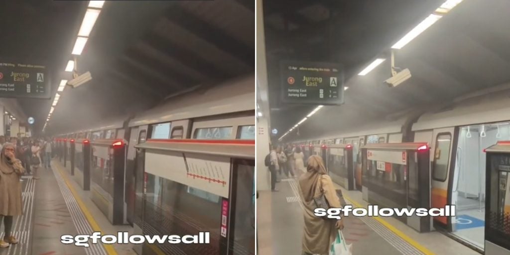 train emits smoke at sembawang station