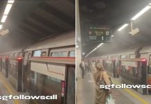 train emits smoke at sembawang station