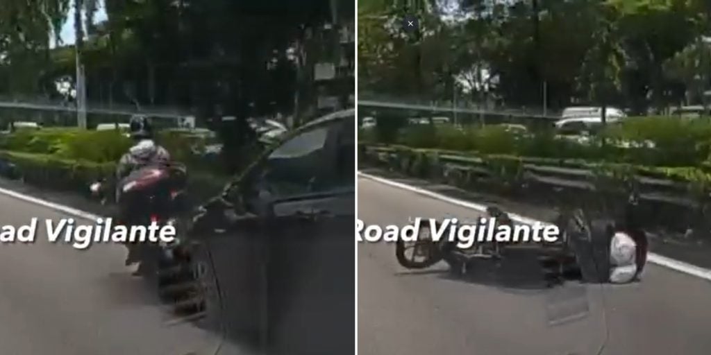 rider rear-ended by car after recklessly swerving between lanes on PIE