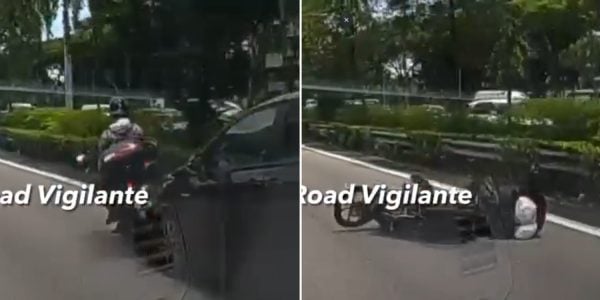 rider rear-ended by car after recklessly swerving between lanes on PIE
