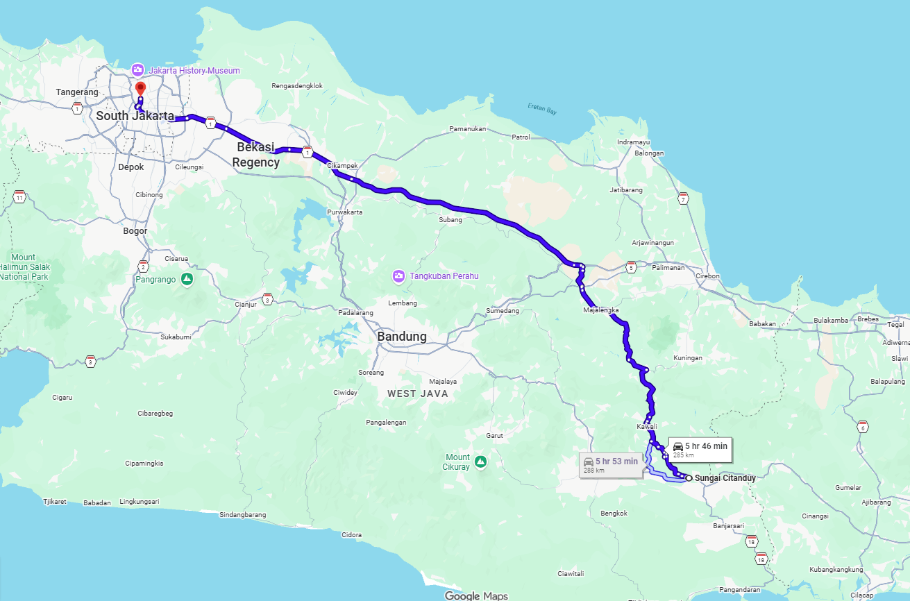 Citanduy river to jakarta distance