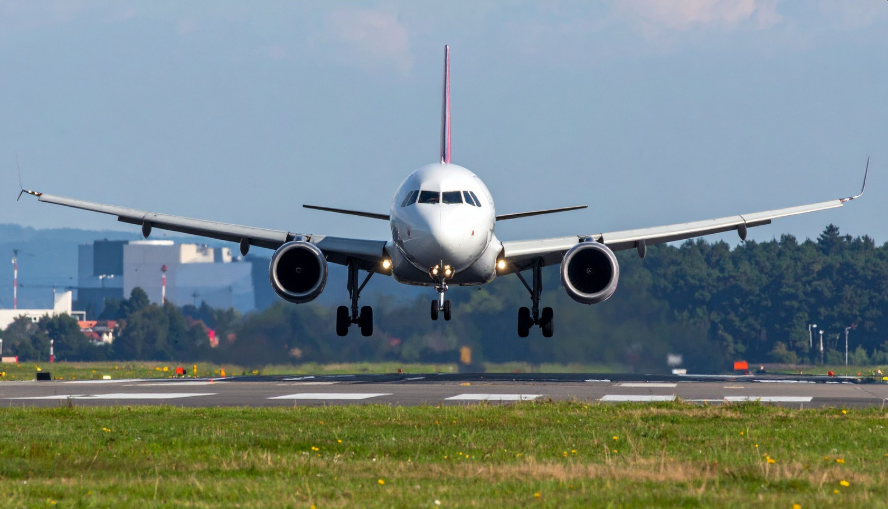 plane lands at airport