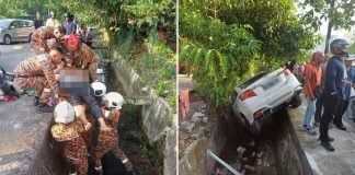 motorcycle ditch car overturns