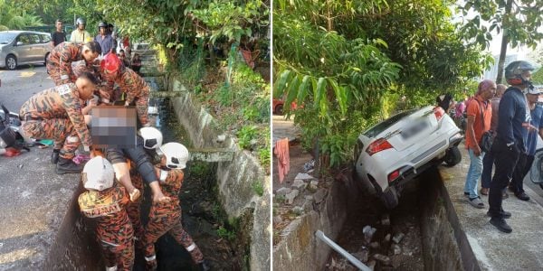 motorcycle ditch car overturns
