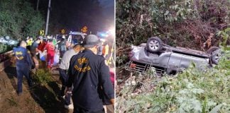 pickup truck overturns ditch