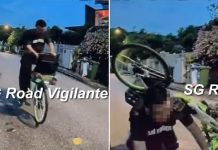 man gets distracted by phone while riding bicycle, rear-ends car and falls