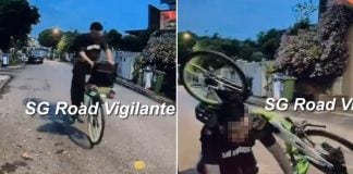 man gets distracted by phone while riding bicycle, rear-ends car and falls