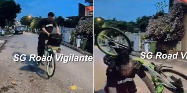 man gets distracted by phone while riding bicycle, rear-ends car and falls
