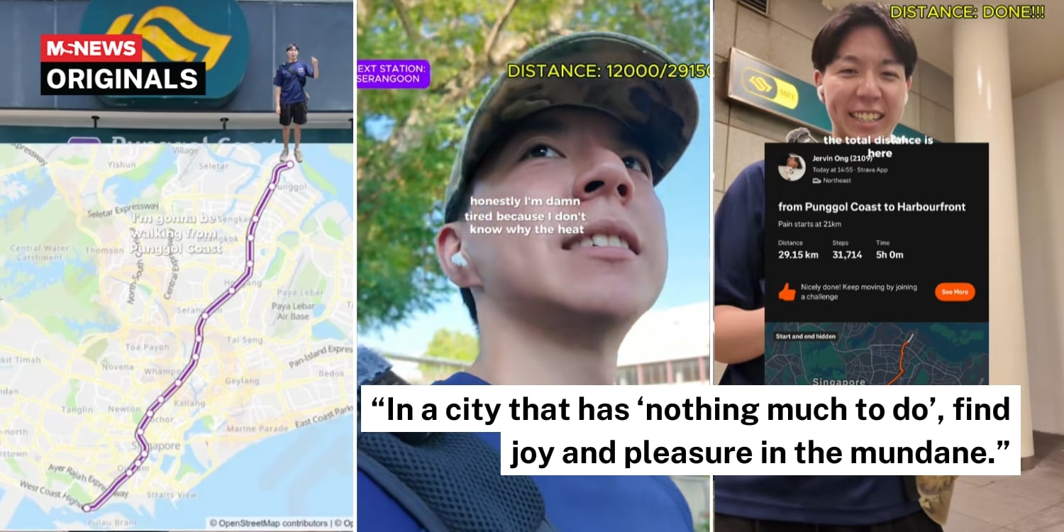 man films himself walking from punggol coast mrt to harbourfront mrt