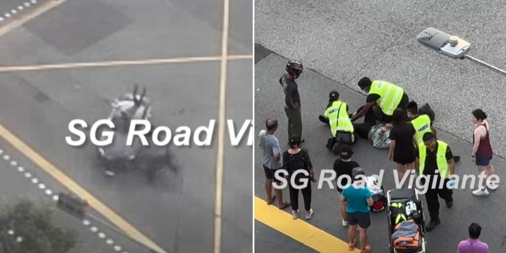 motorcyclist hospitalised after t-boning car in hougang