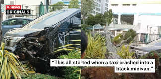 taxi crashes into mpv, which crashes into tree, causing it to fall onto road