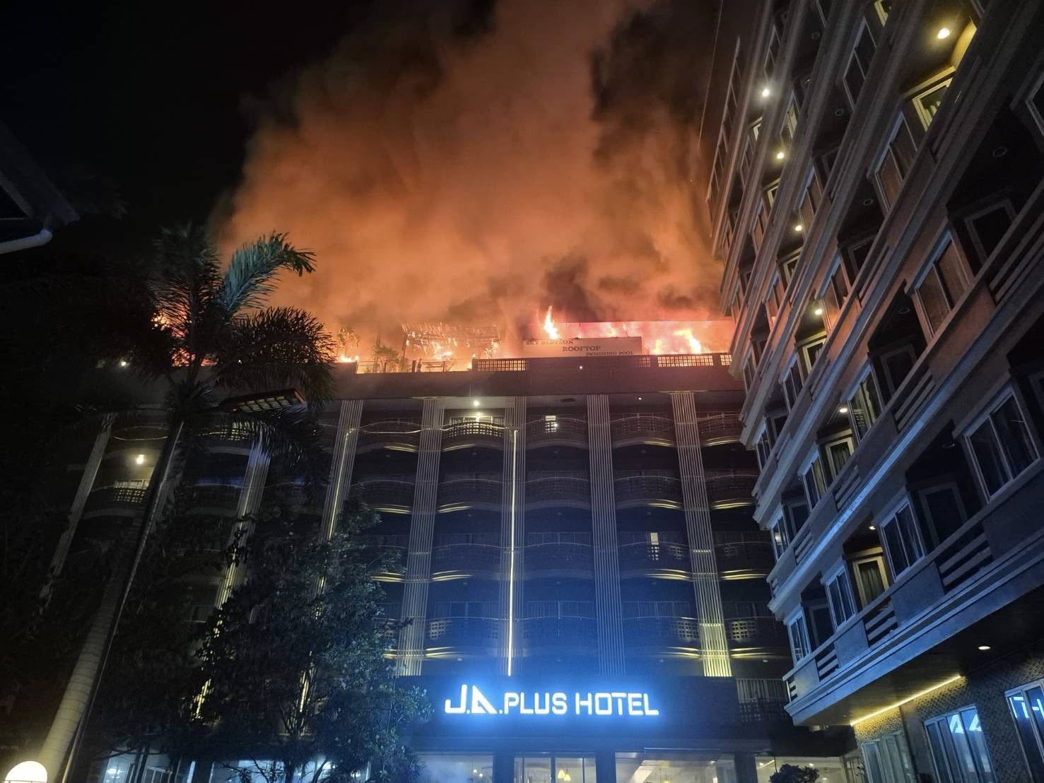 hotel fire thailand burned roof