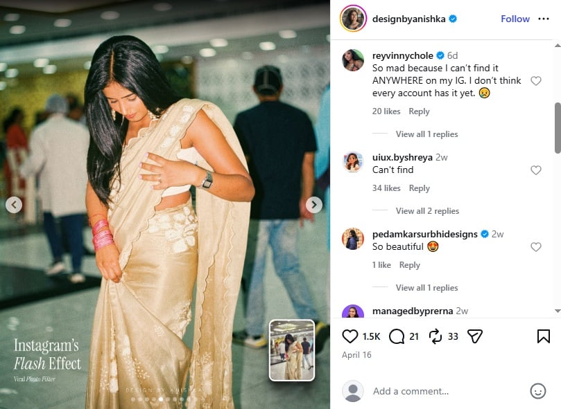 Instagram flash filter comments