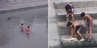 teens rescuing dog canal (1)