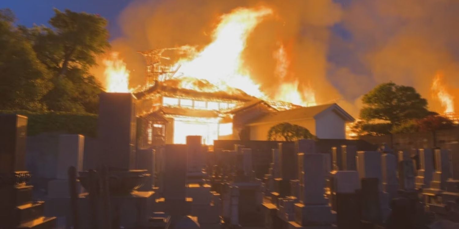 temple japan flames