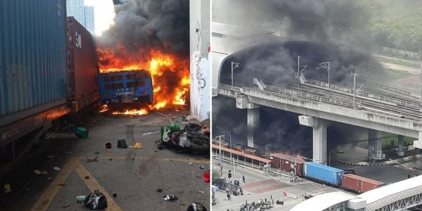 train crashes bus