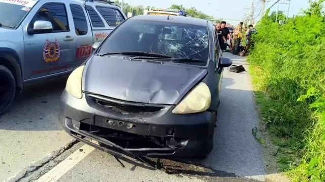 woman stamps husband body car