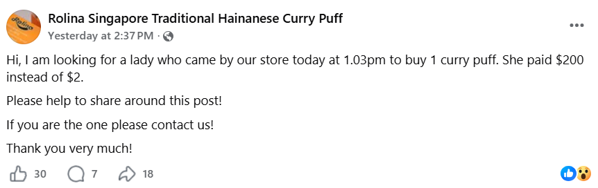 customer overpaid curry puff