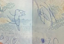 woman passport scribbles