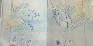 woman passport scribbles