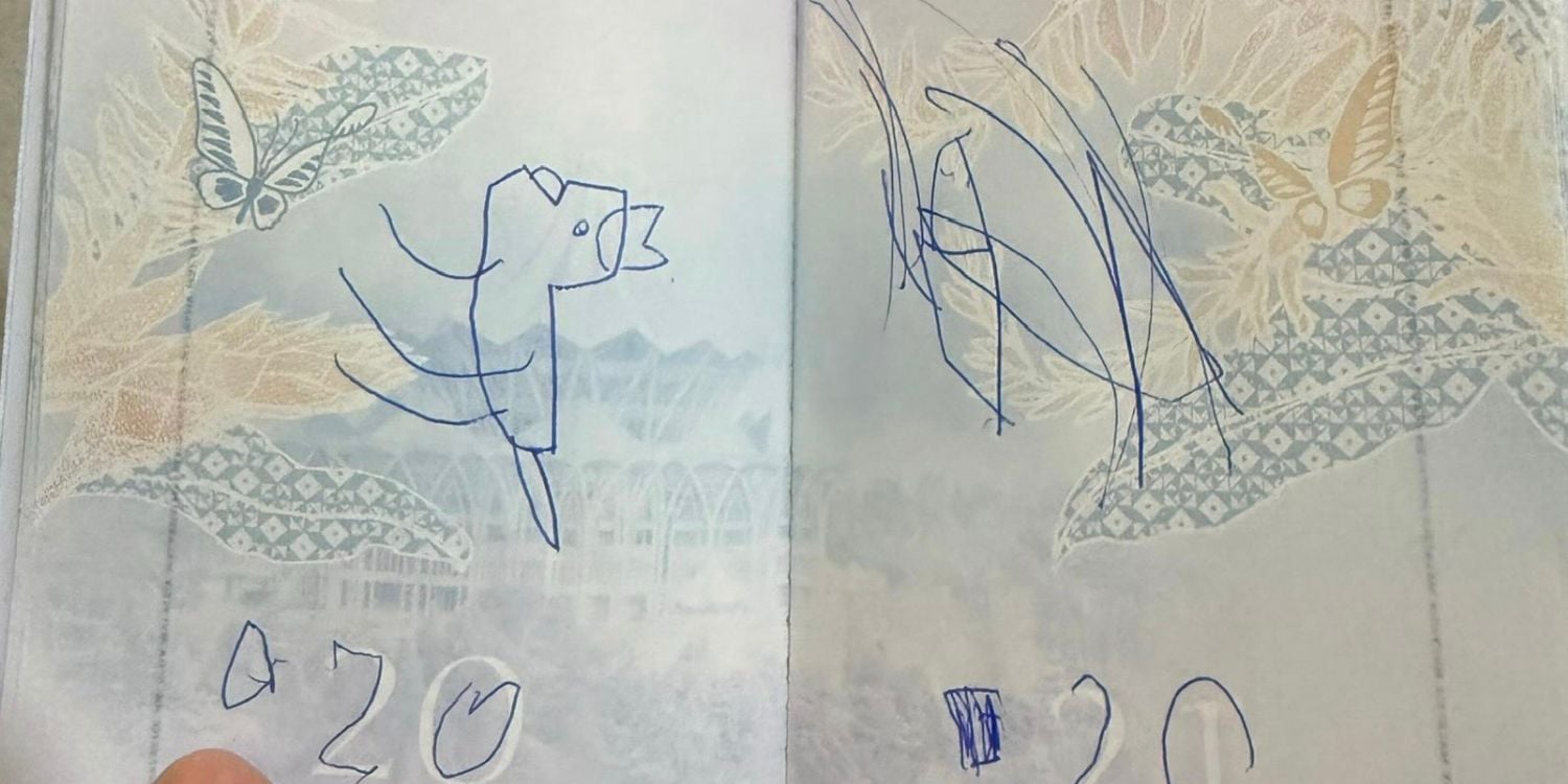 woman passport scribbles