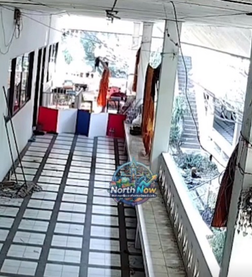 monk striking puppy