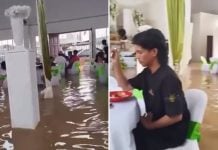 wedding guests flood