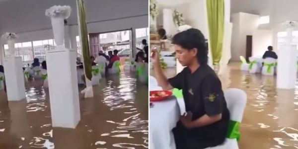 wedding guests flood