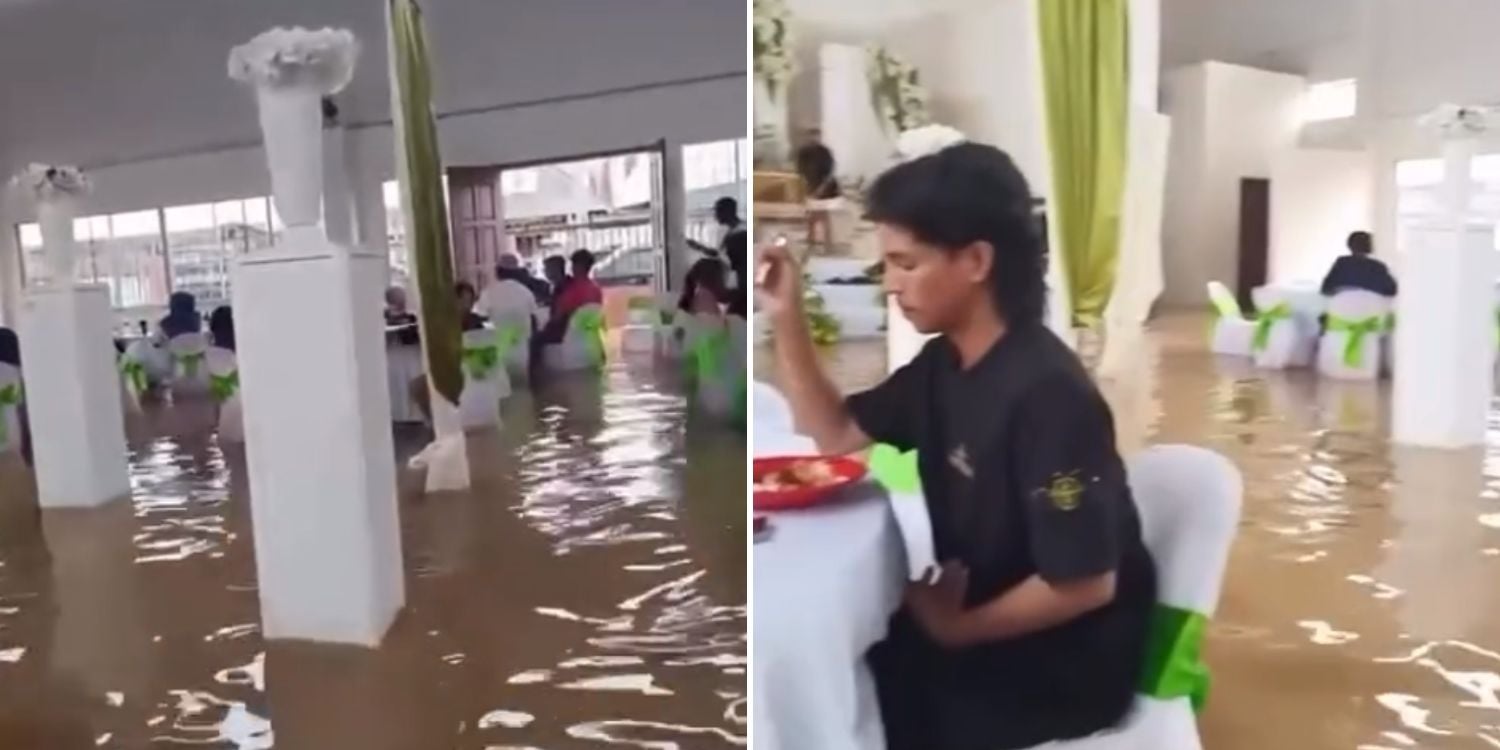 wedding guests flood