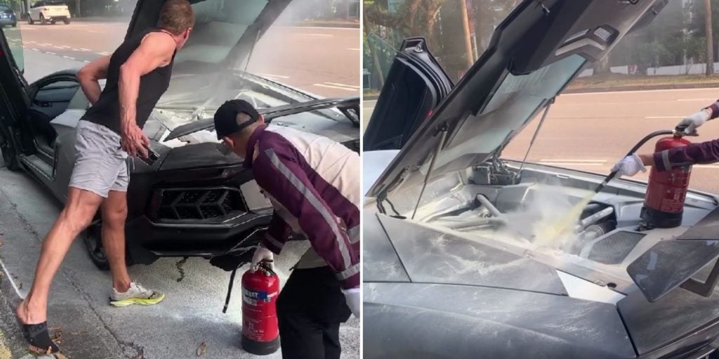 driver lamborghini fire