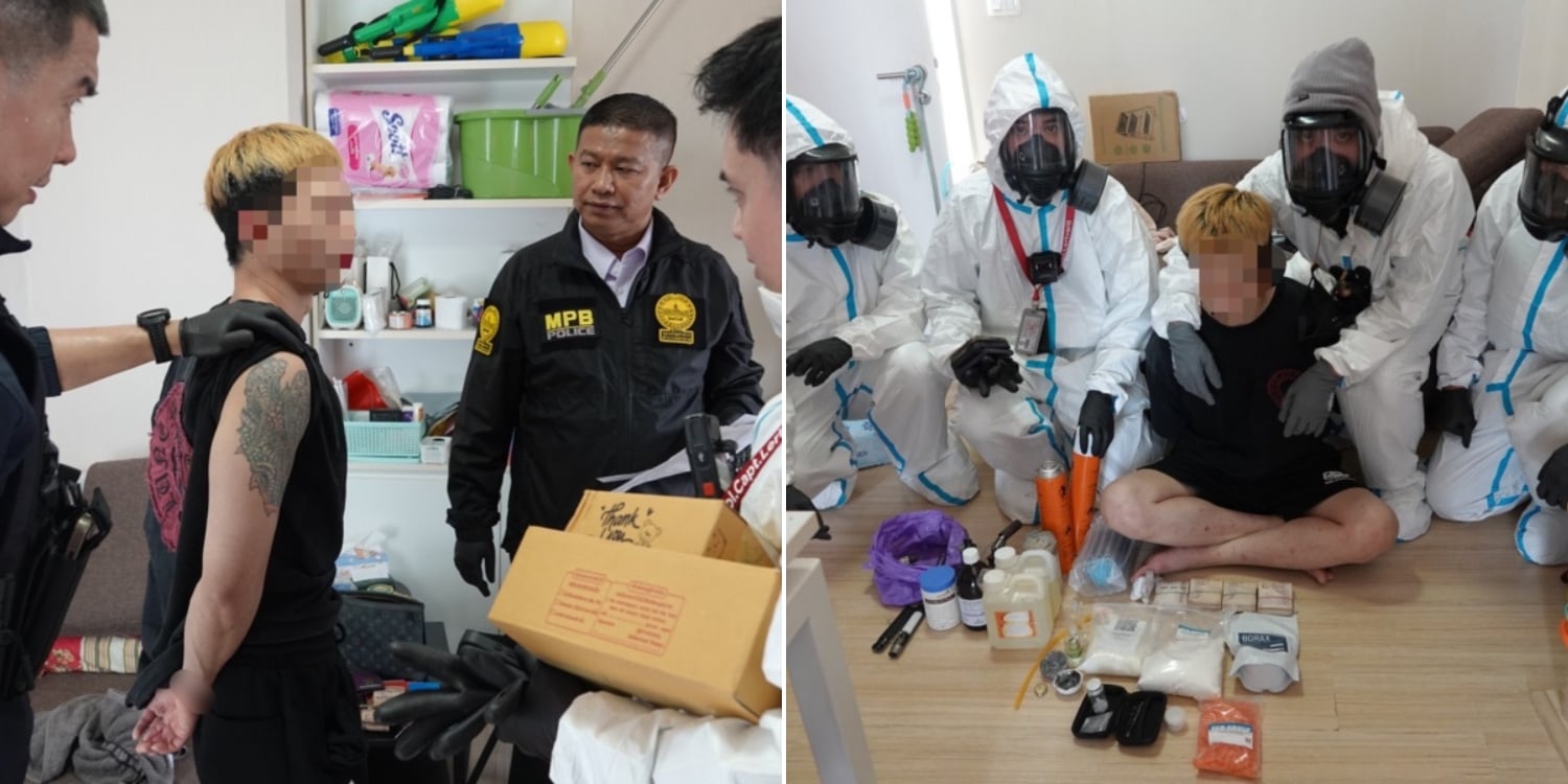 A Singaporean fugitive was arrested in Bangkok, Thailand with drugs and toxic chemicals purchased on the dark web at his residence.